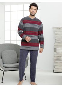 Schlafanzug Normann, Herren, Gr. 44/46, rot (grau, rot, gestreift), 60% Baumwolle, 40% Polyester, Homewear-Sets Schlafanzug