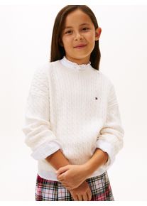 Strickpullover Tommy Hilfiger "CABLE SWEATER", M&auml;dchen, Gr. 3 (98), ivory silk, Strick, Obermaterial: 100% Baumwolle, unifarben, regular fit normal, Rundhals, eingesetzt B&uuml;ndchen, Pullover Strickpullover, Kinder bis 16 Jahre
