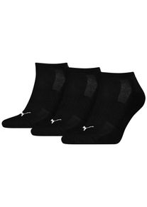 Sneakersocken Puma "Puma UNISEX CUSHIONED SNEAKER 3P", Damen, Gr. 43-46, schwarz (3x schwarz), Baumwollmischung, bedruckt, unifarben, elastisch, Socken Sneakersocken, mit Frottee