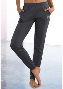 active by Lascana Jogginghose LASCANA ACTIVE, Damen, Gr. 44/46, N-Gr, grau (anthrazit), Sweatware, Obermaterial: 100% Baumwolle, unifarben, Basic, Basic lang, Hosen Jogginghose, in schmaler Form mit B&uuml;ndchen, Topseller