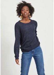 Rundhalspullover Vila "VIRIL-O-PULLI", Damen, Gr. XS, blau (total eclypse), Feinstrick, Obermaterial: 50% Viskose, 27% Nylon, 23% Polyester, meliert, Basic, normal h&uuml;ftlang, Rundhals, B&uuml;ndchen, Pullover Rundhalspullover, Feinstrick mit feinen Strickdetails, Topseller