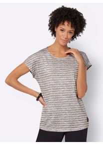 Kurzarmshirt Casual Looks "Shirt", Damen, Gr. 46, grau (taupe, ecru, geringelt), 50% Baumwolle, 50% Modal, gemustert, mehrfarbig, Rundhals, Shirts Kurzarmshirt