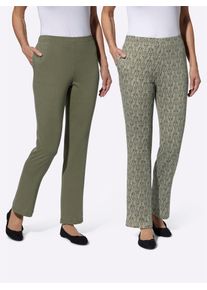 Schlupfhose, Damen, Gr. 46, Normalgr&ouml;&szlig;en, gr&uuml;n (khaki, khaki, bedruckt), 100% Baumwolle, gemustert, mehrfarbig, unifarben, lang, Hosen Schlupfhose