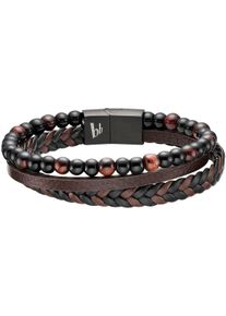 Lederarmband Bruno Banani "Schmuck", braun (schwarz, braun, schwarz, braun, schwarz), Armb&auml;nder, Damen, 21cm, Edelstahl Leder, Edelstahl, Leder, Lederarmband, mit Tigerauge (synth.)