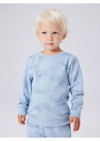 Sweatshirt name it "NMMVARON f&uuml;r Jungen mit Alloverprint und Rippb&uuml;ndchen", Jungen, Gr. 116, dusty blau, Sweatware, Obermaterial: 100% Baumwolle, bedruckt, normal normal, Rundhals, Rippb&uuml;ndchen, Sweatshirts Sweatshirt, bedruckt, casual, regular fit, Baumwolle, Rundhals