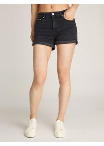 Shorts Calvin Klein Jeans "MID RISE SHORT", Damen, Gr. 26, N-Gr, schwarz (denim schwarz), Denim/Jeans, Obermaterial: 99% Baumwolle, 1% Elasthan, unifarben, schmal kurz, Hosen Shorts, mit Umschlagsaum