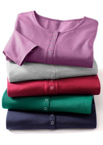 Langarmshirt Classic Basics "Langarm-Shirt", Damen, Gr. 56, violett, 100% Baumwolle, meliert, unifarben, Rundhals, Shirts Langarmshirt