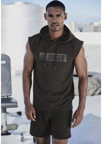 Kapuzenpullover Le Jogger, Herren, Gr. XXL (60/62), schwarz, Sweatware, Obermaterial: 50% Polyester, 45% Baumwolle, 5% Elasthan, bedruckt, unifarben, bequem h&uuml;ftlang, Pullover Kapuzenpullover, mit Druck und Kordelzug