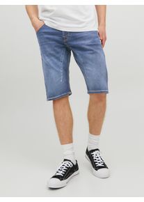 Jack & Jones Jeansshorts JACK & JONES "JJISCALE JJLONG SHORTS GE 608 I.K SN", Herren, Gr. S, N-Gr, blau (blau denim), Denim/Jeans, Obermaterial: 71% Baumwolle, 25% Polyester, 4% Elasthan, Abriebeffekte, normal, Jeans Jeansshorts