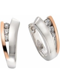Paar Creolen Firetti "Schmuck Geschenk Silber 925 poliert rhodiniert Bicolor", rosa (silber, 925, ros&eacute;goldfarben, kristallwei&szlig;), Ohrringe, Damen, 13mm, Silber 925 (Sterlingsilber), Paar Creolen, mit Zirkonia (synth.)