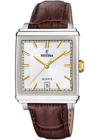Quarzuhr Festina "On The Square", braun (braun, silberfarben), Armbanduhren, Damen, Quarzuhr, Armbanduhr, Herrenuhr, Damenuhr, Lederarmband, Datum