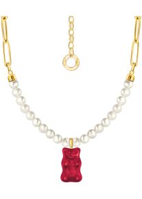 Kette mit Anh&auml;nger Thomas Sabo "Thomas Sabo x HARIBO Schmuck: Gliedercollier mit Goldb&auml;r" Gr. 45, bunt (gelbgoldfarben, rot, wei&szlig;), Halsketten, Damen, 45, Perlen Silber 925 (recycelt), Perlen, Silber 925 (recycelt), Kette mit Anh&auml;nger, mit Kristallglas - mit S&uuml;&szlig;wasserzuchtperle