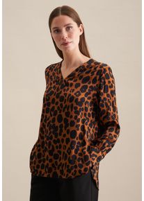 Shirtbluse Seidensticker "Schwarze Rose", Damen, Gr. M38, braun, 100% Viskose, gemustert, regular fit, V-Ausschnitt, Blusen Shirtbluse, 1/1 V-Neck Druck