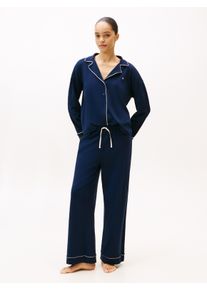 Pyjama, Damen, Gr. L (40), schwarz night navy, Jersey, Obermaterial: 57% Baumwolle, 38% Modal, 5% Elasthan, Tommy Hilfiger Underwear, Homewear-Sets Pyjama, im Hemdblusenlook