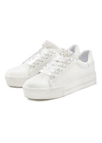 Sneaker Lascana, Damen, Gr. 41, wei&szlig;, Obermaterial: 100% Lederimitat. Decksohle: 100% Textilmaterial. Futter: 100% Textilmaterial. Laufsohle: 100% Synthetik, unifarben, Schuhe Sneaker, mit Perlen, Schn&uuml;rhalbschuhe, Freizeitschuhe, VEGAN, Topseller
