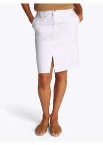 Jeansrock Tommy Hilfiger "DNM KNEE STRAIGHT SKIRT RW WHITE", Damen, Gr. 32, wei&szlig; (optic wei&szlig;), Denim/Jeans, Obermaterial: 100% Baumwolle, unifarben, straight fit knielang, R&ouml;cke Jeansrock, mit Schlitz