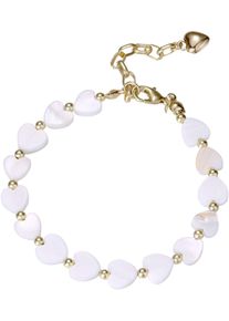Armband Firetti "Schmuck Geschenk Edelstahl Armschmuck Herzkettengliederung Liebe", wei&szlig; (gelbgoldfarben, perlmuttfarben), Armb&auml;nder, Damen, 23,5cm, Edelstahl Perlen, Edelstahl, Perlen, Armband, mit Perlmutt