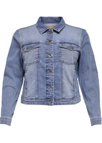 Jeansjacke Only CARMAKOMA "CARWESPA LS JACKET", Damen, Gr. 50, blau (light, blau, used), Denim/Jeans, Obermaterial: 79% Baumwolle, 20% Polyester, 1% Elasthan, used, figurbetont kurz, 1-Knopf-Manschette, Jacken Jeansjacke, Topseller