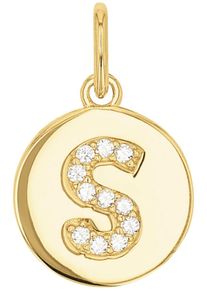 Buchstabenanh&auml;nger Amor "A-Z", gold (gelbgoldfarben, kristallwei&szlig;, kristallwei&szlig;), Schmuckanh&auml;nger, Damen, S, Silber 925 (Sterlingsilber), 0,78 g, Buchstabenanh&auml;nger, mit Zirkonia (synth.)