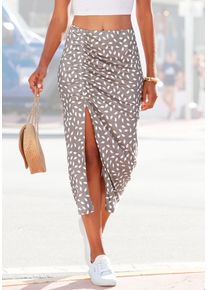 Jerseyrock Vivance, Damen, Gr. 36, grau (taupe, creme bedruckt), Jersey, Obermaterial: 95% Viskose, 5% Elasthan, bedruckt, figurbetont ca. Mitte Wade, R&ouml;cke Jerseyrock, mit seitlicher Raffung und Schlitz, Midirock im Alloverprint, Topseller