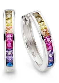 Paar Creolen Bruno Banani "Schmuck Geschenk Silber 925 Ohrschmuck Ohrringe Regenbogen", bunt (silberfarben, blau, lila, pink, orange, gelb, gr&uuml;n, blau, lila, pink, orange, gelb, gr&uuml;n), Ohrringe, Damen, 18mm, Silber 925 (Sterlingsilber), Paar Creolen, mit Zirkonia (synth.)