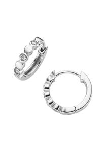 Paar Creolen Firetti "Schmuck Geschenk Silber 925 Ohrschmuck Ohrringe flache Kugeln", silberfarben, kristallwei&szlig;, kristallwei&szlig;, Ohrringe, Damen, 15,1mm, Silber 925 (Sterlingsilber), Paar Creolen, mit Zirkonia (synth.)