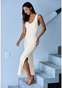 Strickkleid Copenhagen Studios, Damen, Gr. 48/50, N-Gr, creme, Feinripp, Obermaterial: 50% Viskose, 28% Polyester, 22% Polyamid, unifarben, figurbetont lang, V-Ausschnitt, Kleider Strickkleid, aus hochwertigem Rippstrick, Loungewear, Topseller