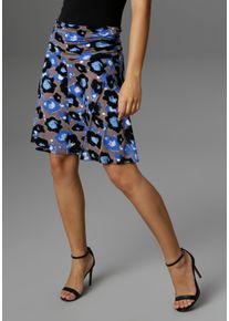 Sommerrock Aniston SELECTED, Damen, Gr. 38, braun (schlamm, schwarz, wei&szlig;, blau), Single Jersey, Obermaterial: 95% Viskose, 5% Elasthan, bedruckt, gebl&uuml;mt, figurumspielend kniefrei, R&ouml;cke Sommerrock, mit seitlicher Raffung, Topseller