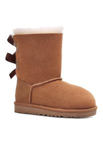 UGG Australia Winterboots UGG "K BAILEY BOW II", M&auml;dchen, Gr. 4 (36), braun (chestnut), Lammfell, Textil, Veloursleder, Schuhe Winterboots, Schlupfboots, Winterstiefel, Snowboots mit Schleifchen aus Satinband