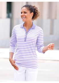 Poloshirt Casual Looks "Poloshirt", Damen, Gr. 44, lila (lavendel, wei&szlig;, geringelt), 100% Baumwolle, bedruckt, gemustert, gestreift, mehrfarbig, Shirts Poloshirt