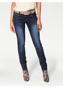 Bequeme Jeans Heine, Damen, Gr. 50, Normalgr&ouml;&szlig;en, blau (blau denim), 95% Baumwolle, 3% Polyester, 2% Elasthan, unifarben, lang, Jeans Bequeme Jeans