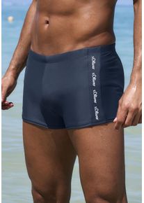 Boxer-Badehose s.Oliver, Herren, Gr. 7, N-Gr, blau (marine), Recycling-Polyamid, unifarben, Badehosen Boxer-Badehose, mit Markenschriftz&uuml;gen, Topseller