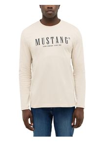 Langarmshirt Mustang "Style Asheville", Damen, Gr. XL, beige (oatmeal), Jersey, Obermaterial: 100% Baumwolle, bedruckt, regular fit normal, Rundhals, Shirts Langarmshirt, Auch ideal zum Unterziehen