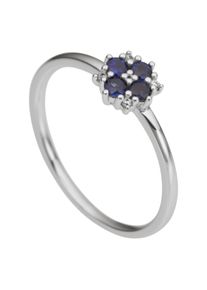 Fingerring Firetti "Schmuck Geschenk Gold 333 oder 375 Damenring Goldring Blume" Gr. 16, gold (wei&szlig;goldfarben, blau), Fingerringe, Damen, 16, 0,02 P2 = erkennbare Einschl&uuml;sse, Diamanten Wei&szlig;gold 375, 1,3mm, Diamanten, Wei&szlig;gold 375, Fingerring, mit Rubin oder Saphir - mit Brillanten