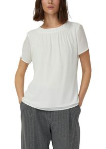 Kurzarmbluse s.Oliver BLACK LABEL, Damen, Gr. 40, wei&szlig;, Web, Obermaterial: 100% Polyester. Futter: 100% Viskose, unifarben, normal h&uuml;ftbedeckend, Rundhals, Blusen Kurzarmbluse, mir Raffung am Ausschnitt
