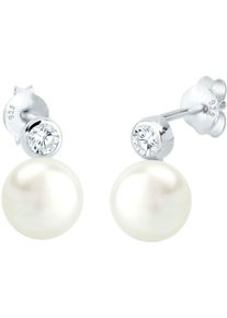 Paar Ohrstecker Elli "Schmuck Geschenk Silber 925 Ohrringe", silber (silberfarben, kristallwei&szlig;, kristallwei&szlig;), Ohrringe, Damen, 8mm, Perlen Silber 925 (Sterlingsilber), Perlen, Silber 925 (Sterlingsilber), Paar Ohrstecker, mit Zirkonia (synth.) - mit S&uuml;&szlig;wasserzuchtperle