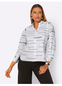 CR&Eacute;ATION L Langarmbluse CREATION L, Damen, Gr. 48, schwarz-wei&szlig; (ecru, schwarz, bedruckt), 50% Baumwolle, 50% Polyester, gemustert, Blusen Langarmbluse