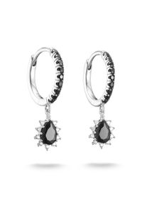 Paar Creolen Thomas Sabo "True Romance Ohrschmuck "Tropfen", silberfarben, schwarz, kristallwei&szlig;, schwarz, kristallwei&szlig;, Ohrringe, Damen, Silber 925 (recycelt), Paar Creolen, mit Zirkonia (synth.)