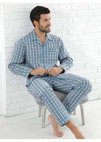 King&acute;S Club Schlafanzug KINGS CLUB, Herren, Gr. 44/46, blau (blau, kariert), 100% Baumwolle, Homewear-Sets Schlafanzug