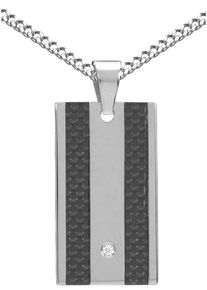 Kette mit Anh&auml;nger Firetti "Schmuck Geschenk Halskette Panzerkette Dog Tag", schwarz (edelstahlfarben, schwarz), Halsketten, Herren, Carbon Edelstahl, L: 50, Carbon, Edelstahl, Kette mit Anh&auml;nger, mit Carbon - mit Zirkonia (synth.)