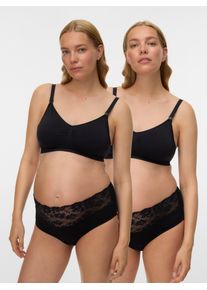 Bustier MAMALICIOUS "MLILJA FEED ME BRA NF 2-P A. NOOS", Damen, Gr. M, N-Gr, schwarz pack:schwarz, Jersey, Obermaterial: 73% Nylon, 20% Polyamid, 7% Elasthan, unifarben, normal, BHs Bustier, mit abnehmbarem Tr&auml;ger