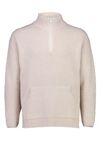 Strickpullover LINDBERGH, Herren, Gr. XXL, stone mel, Strick, Obermaterial: 47% Polyester, 31% Baumwolle, 19% Polyacryl, 3% Nylon, unifarben, normal h&uuml;ftbedeckend, Rundhals, Flachstrickb&uuml;ndchen, Pullover Strickpullover, mit Zipper-Kragen und Strick-Struktur