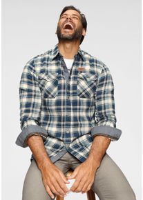 Flanellhemd Arizona, Herren, Gr. XXL (45/46), N-Gr, blau (blau, ecru, beige), Obermaterial: 100% Baumwolle. Einsatz: 100% Baumwolle, kariert, tailliert, 1-Knopf-Manschette, Hemden Flanellhemd, Modisches Gro&szlig;karomuster