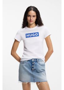 T-Shirt HUGO BLUE "Classic Tee", Damen, Gr. XS, wei&szlig;, Single Jersey, Obermaterial: 100% Baumwolle, bedruckt, unifarben, k&ouml;rpernah normal, Rundhals, abgesteppte Kante, Shirts T-Shirt, mit Rundhals, Logodruck