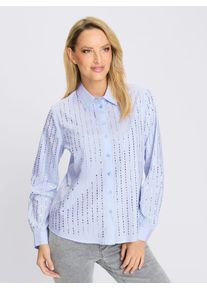 Langarmbluse Heine, Damen, Gr. 40, hellblau, 100% Baumwolle, unifarben, Rundhals, Blusen Langarmbluse