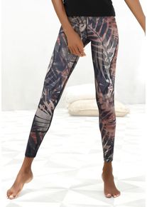 active by Lascana Leggings LASCANA ACTIVE "Tropical", Damen, Gr. S (36/38), N-Gr, braun (gemustert, braun, beige, grau), Obermaterial: 94% Baumwolle, 6% Elasthan, gemustert, figurbetont lang, Hosen Leggings, mit abstraktem Palmenprint, Loungewear, Topseller