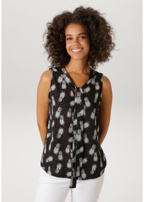 Blusentop Aniston CASUAL, Damen, Gr. 36, schwarz, hellgrau, wollwei&szlig;, Cr&ecirc;pe, Obermaterial Vorderteil: 100% Polyester. R&uuml;ckenteil: 95% Viskose, 5% Elasthan, bedruckt, figurumspielend h&uuml;ftbedeckend, V-Ausschnitt, Blusen Blusentop, mit Ananas-Druck - jedes Teil ein Unikat - NEUE KOLLEKTION