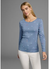 Langarmshirt Kangaroos, Damen, Gr. 52/54, blau (mittelblau, gemustert), Rippware, Obermaterial: 60% Baumwolle, 40% Polyester, bedruckt, kontrastfarbene Details, unifarben, sehr figurbetont h&uuml;ftbedeckend, Rundhals, krempelbar, Shirts Langarmshirt, krempelbare &Auml;rmel, sehr figurbetont, aus elastischer Rippware, Topseller