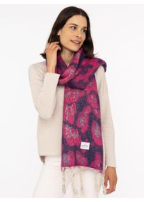 Modeschal Zwillingsherz "Big Leo", Damen, rosa (fuchsia), Strick, Obermaterial: 100% Polyester, Modet&uuml;cher Modeschal, mit modischem Leomuster und Fransen