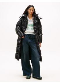 Steppmantel Tommy Jeans "TJW ALASKA GRID SHNY OVS DWN PFR", Damen, Gr. M (38), schwarz, Web, Obermaterial: 100% Nylon, leicht gl&auml;nzend, unifarben, M&auml;ntel Steppmantel, mit gl&auml;nzender Oberfl&auml;che